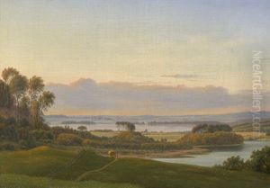 Seenlandschaft Bei Abenddammerung by Frederik Christian Jacobsen Kiaerskou