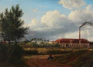 View Of Amager With Councillor L. P. Holmblad's Oil Mill And Candle Factory, In The Middle Mr. Holmblad's State Mansion, Former The Headquarters Of Amagerbanken, Now Banknordik. Amagerbrogade Is Situated Behind The Buildings