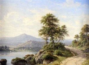 Blick In Eine Weite Landschaft Mit Einem See Im Vordergrund by Frederik Christian Jacobsen Kiaerskou