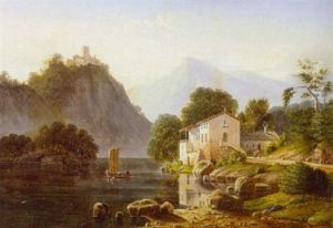 Italiensk Bjerglandskab Med Hus Ved So