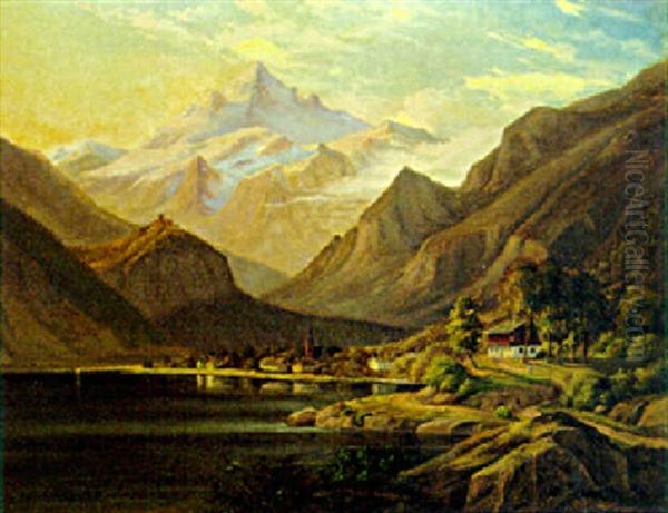 A Town By A Lake In An Alpine Landscape - view 1