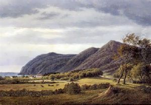 Bakket Fjordlandskab Med Koer Pa Marken by Frederik Christian Jacobsen Kiaerskou