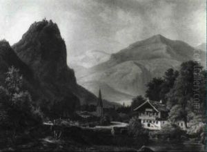 Dorf In Den Alpen by Frederik Christian Jacobsen Kiaerskou