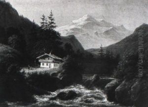 Bauernhaus Im Alpental Am Bachufer by Frederik Christian Jacobsen Kiaerskou