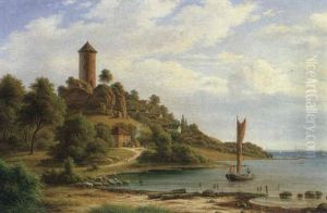 Kystparti Fra Vordingborg, I Baggrunden Gasetarnet by Frederik Christian Jacobsen Kiaerskou