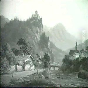 Volders Im Zillertal Mit Schloss Friedberg by Frederik Christian Jacobsen Kiaerskou