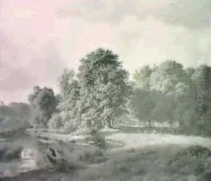 Ved En Skovso Med Graessende Hjorte Ved En Skovso Med Graessende Hjorte
