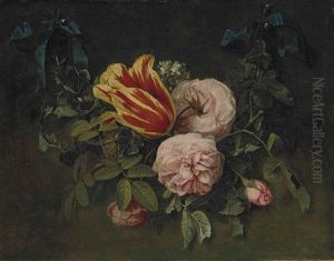 Roses Et Tulipes Tenues Par Un Ruban by Cornelis Kick