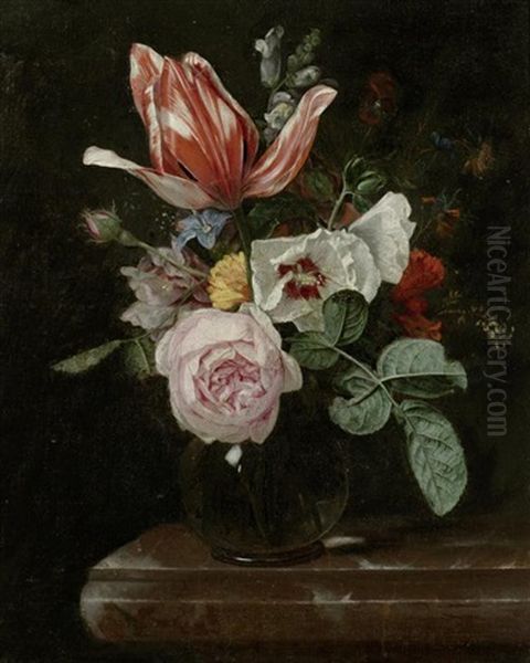 Blumenstillleben In Einer Vase Auf Einer Steinplatte - view 1