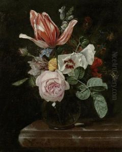 Blumenstillleben In Einer Vase Auf Einer Steinplatte by Cornelis Kick