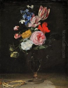 Vase De Tulipes, Roses Et Autres Fleurs by Cornelis Kick