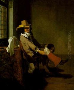 An Officer Pulling On His Boot, While A Manservant Removes His Slippers An Officer Pulling On His Boot, While A Manservant Removes His Slippers