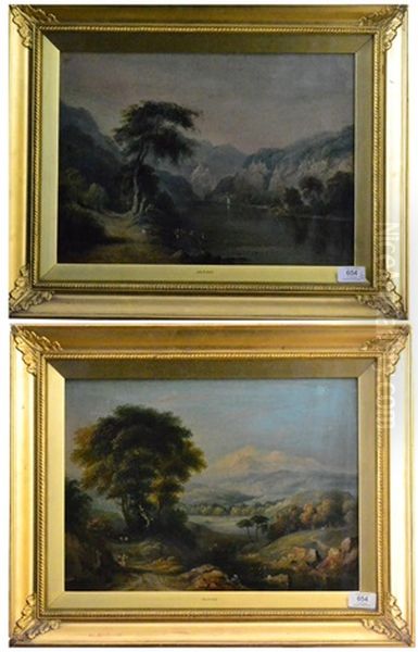 Figures Hauling In Nets In A Romantic Landscape And Travellers At Rest In A Classical River Landscape (2 Works) - view 1
