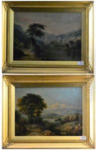 Figures Hauling In Nets In A Romantic Landscape And Travellers At Rest In A Classical River Landscape (2 Works) by Joseph Bartholemew Kidd