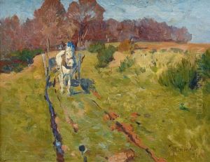 Horse Cart By A Wood by Franz Kiederich