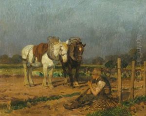 Rastender Bauer Mit Pferdegespann by Franz Kiedrich