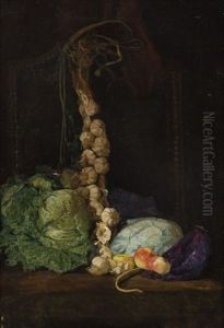 Still Life With Cabbage, Garlic And Apples by Kitty (Christine) Lange Kielland
