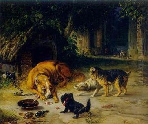 Drei Hunde Neiden Dem Vierten Seinen Knochen by Theodor Julius Kiellerup