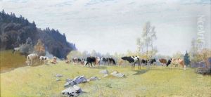 Sonnige Viehweide Im Jura by Robert Kiener