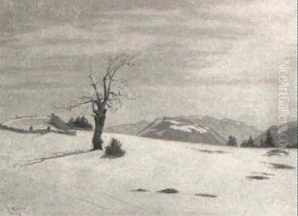 Winterliche Feldlandschaft Mit Gehoft Und Kahlem Baum - view 1
