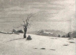 Winterliche Feldlandschaft Mit Gehoft Und Kahlem Baum by Robert Kiener