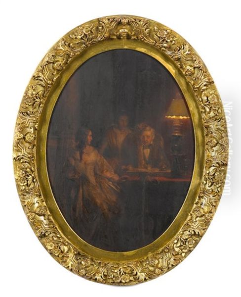 An Interior Scene With Figures Gathered Around A Table - view 1