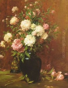Blumenstrauss In Vase Mit Orientalischer Figur by Conrad Kiesel
