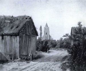 Ansicht Eines Dorfes Mit Gotischer Backsteinkirche