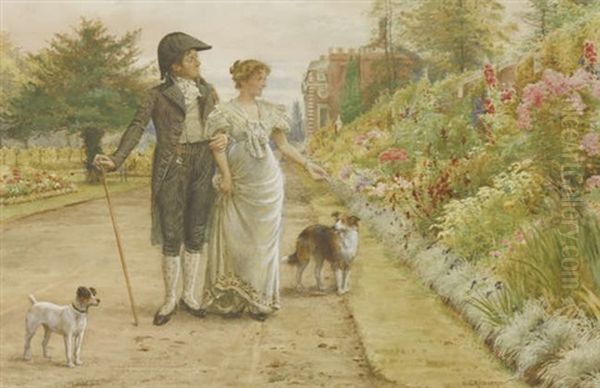 A Couple Taking A Stroll In The Gardens Of Hampton Court Palace - view 1