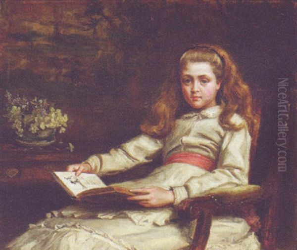 Portrait Of A Girl In A White Dress In An Interior, Holding A Book - view 1