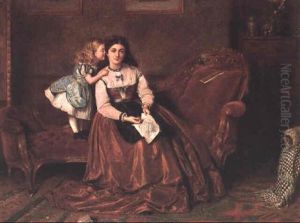 Mother And Child On A Chaise Longue In A Victorian Interior by George Goodwin Kilburne