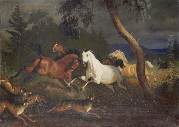Wolves Attacking Wild Horses - view 1