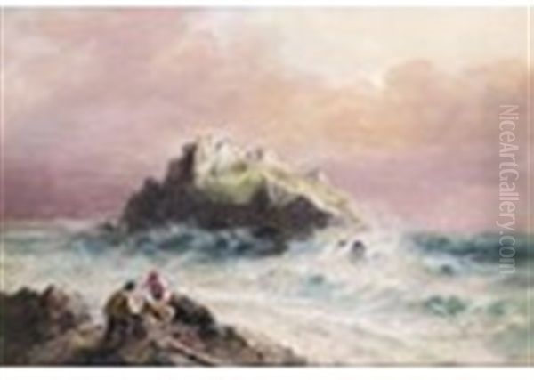 Channel Islands - Rocks Near L'etacq, Jersey; Fishermen On The Rocks B(a Pair) - view 1