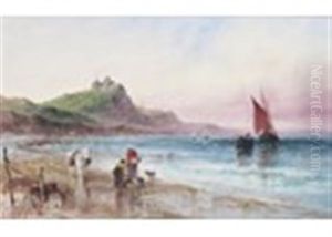 Channel Islands - A Fine Day, Roque De Ouet, Cobo, Guernsey; Figures By A Boat (a Pair) by Sarah Louise Kilpack