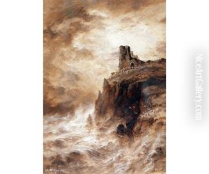 Coastal Scene With Ruin To Cliff Top by Sarah Louise Kilpack