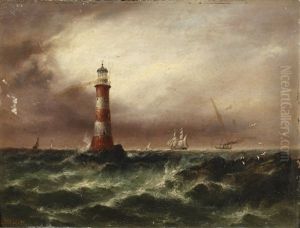 Lighthouse With Shipping In Rough Seas