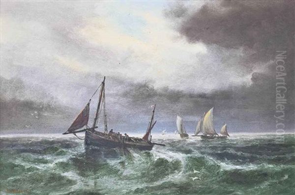 Fishermen Hauling In The Nets, Jersey (+ A Fishing Boat Reefed-down In A Squall; Pair) - view 1