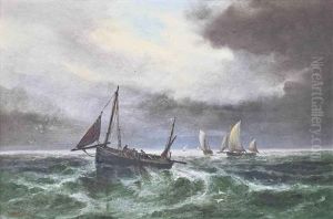 Fishermen Hauling In The Nets, Jersey (+ A Fishing Boat Reefed-down In A Squall; Pair) by Sarah Louise Kilpack