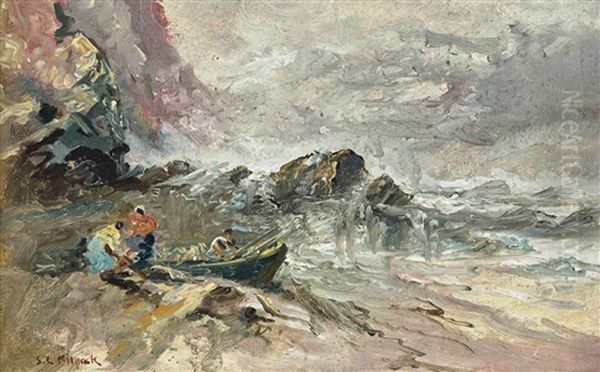 Fisherfolk Packing Up For The Day; And Fishing Boats Hauled Up On The Beach (3 Works) - view 1