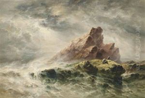 Fishermen On The Rocks Near L'etacq, Jersey by Sarah Louise Kilpack