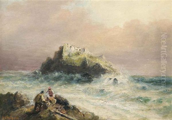 Fishermen On The Rocks Before A Castle (+ Figures On The Beach At Low Tide; 2 Works) - view 1