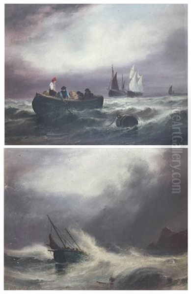 Fishing Boat In Rough Sea (+ Fishermen And Their Boats In A Calm; Pair) - view 1