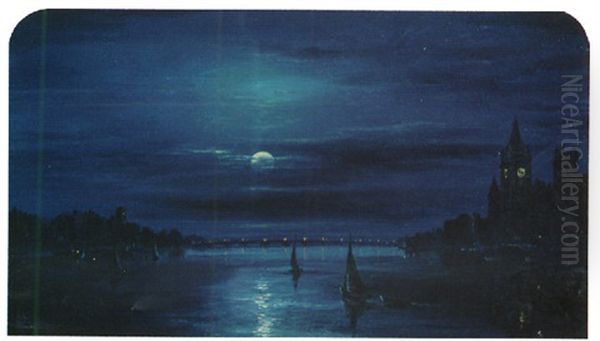 Moonlight Over The Thames At Westminster - view 1