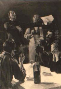 Man Reciting Poem In Darkened Restaurant by Alonzo Kimball
