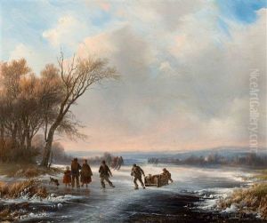 Strollers And Skaters On The Ice by Cornelis Kimmel
