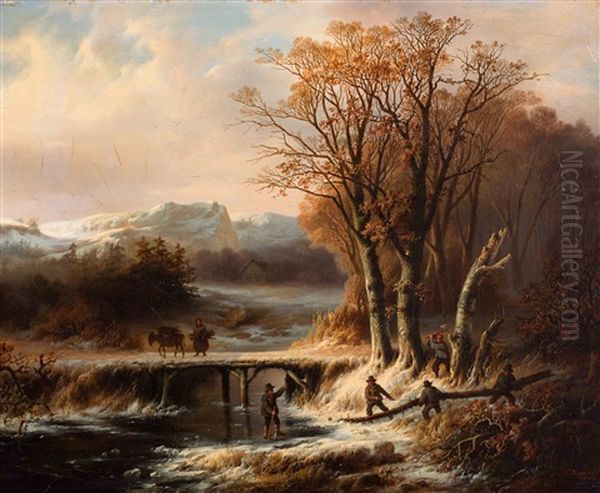 Lumberjacks In A Winter Forest Landscape - view 1