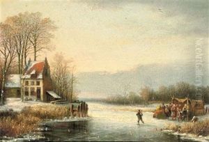Figures On The Ice With A Koek En Zopie Beyond by Cornelis Kimmel