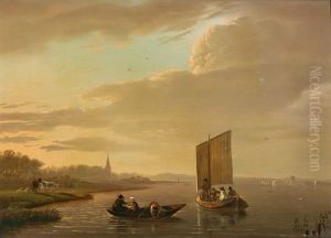 Hollandische Flusslandschaft Mit Booten