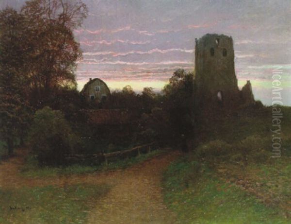 Skymningslandskap Med Ruin - Motiv Fran Sigtuna - view 1