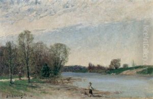 Metande Pojke I Landskap by Johan Kindborg
